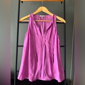 Joie 100% silk pink v neck tank top with front tassel ties